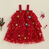 Girl's Christmas Layered Tulle Dress in green with layered tulle skirt