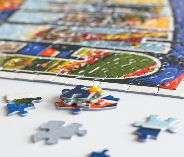 Loose pieces of the Greetings from California 500-piece puzzle