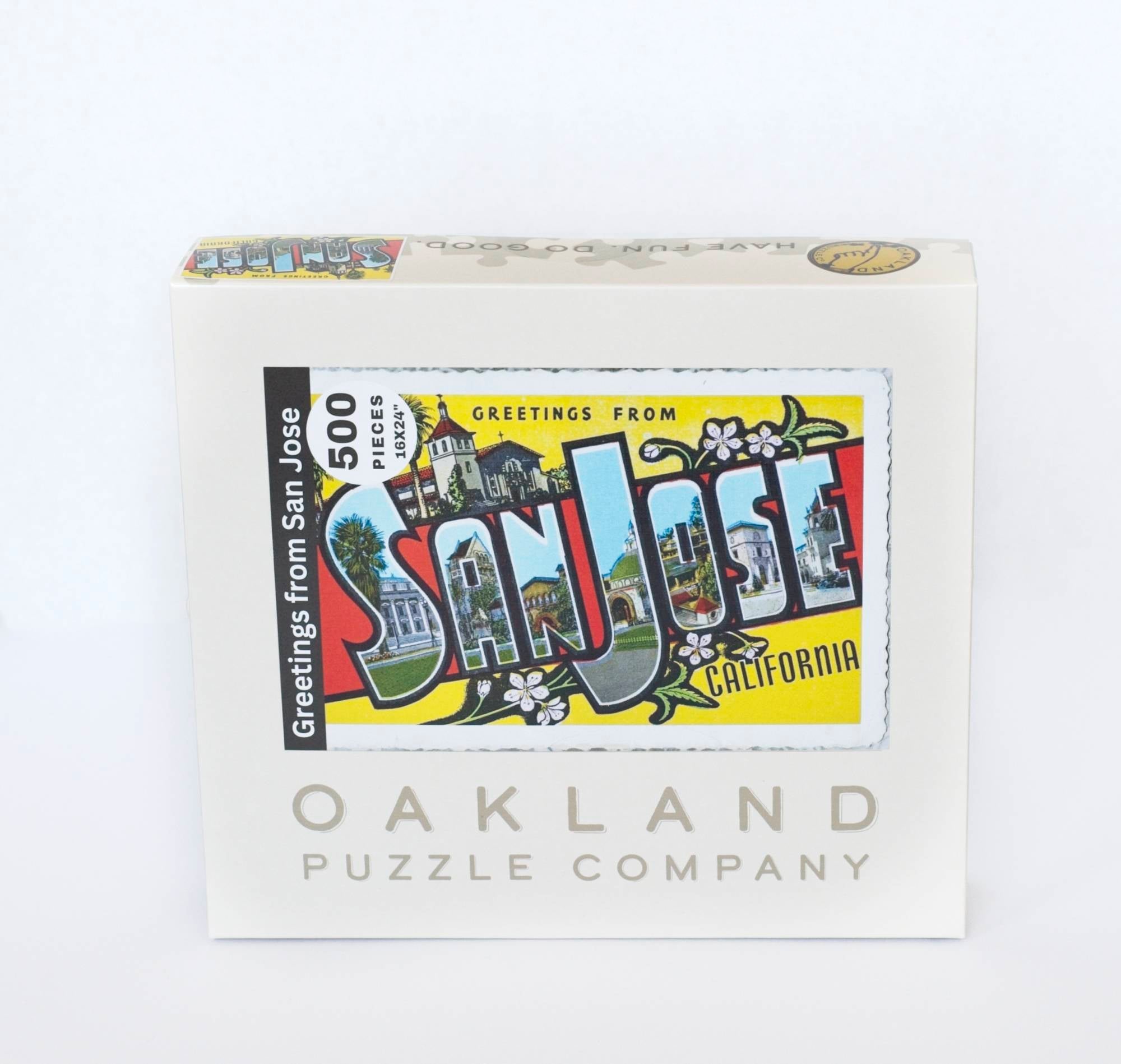 Greetings from San Jose jigsaw puzzle box with the original artwork on the cover