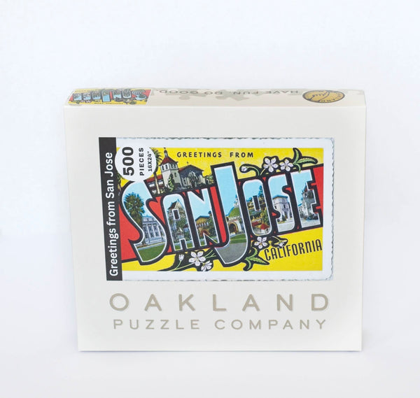 Greetings from San Jose jigsaw puzzle box with the original artwork on the cover