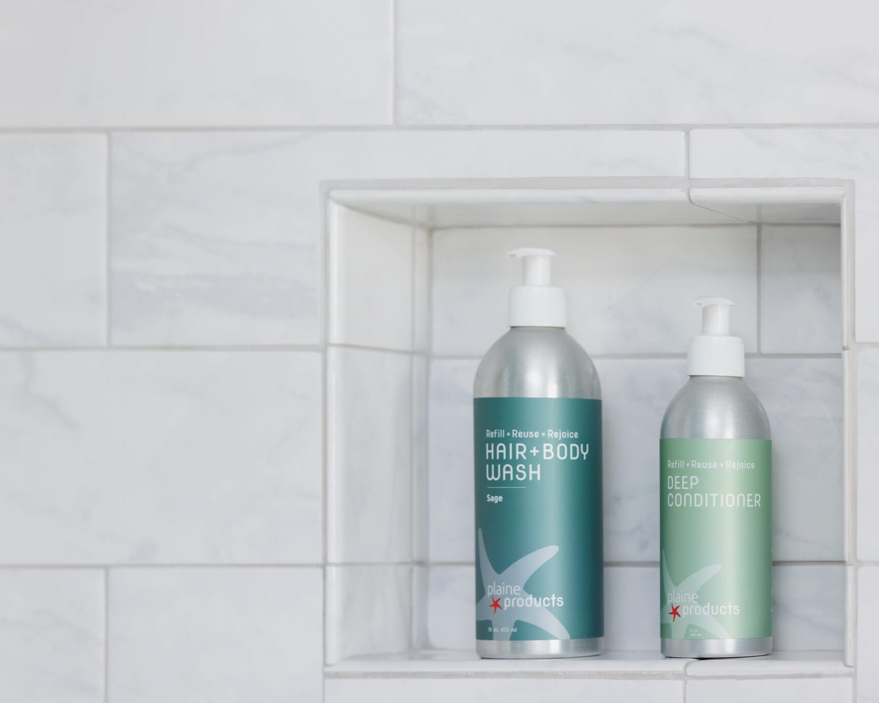 Plaine Products 2-in-1 Hair and Body Wash alongside deep conditioner product
