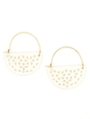 Upcycled bone half moon hoop earrings with brass ear wire by Fair Anita, laid flat on a light background