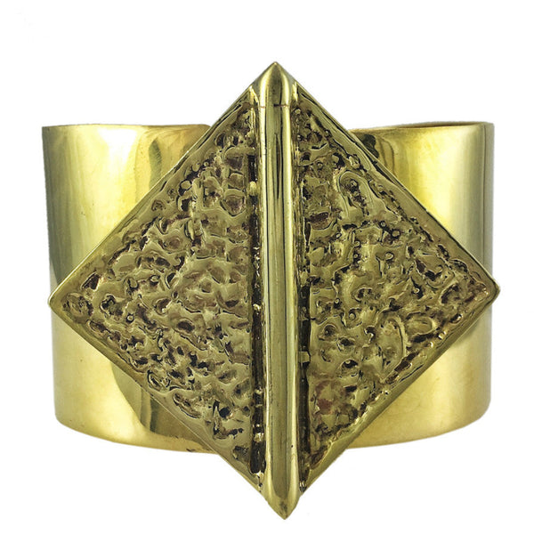 Hammered recycled brass bombshell cuff bracelet handmade in Cambodia by Slate and Salt