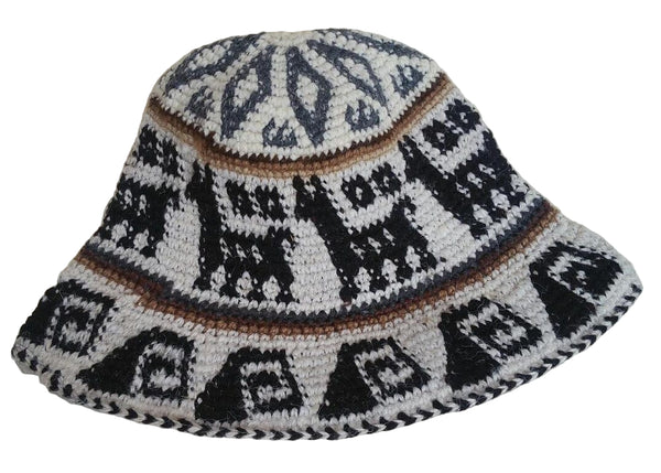 Handcrafted hat with geometric pattern on a white background