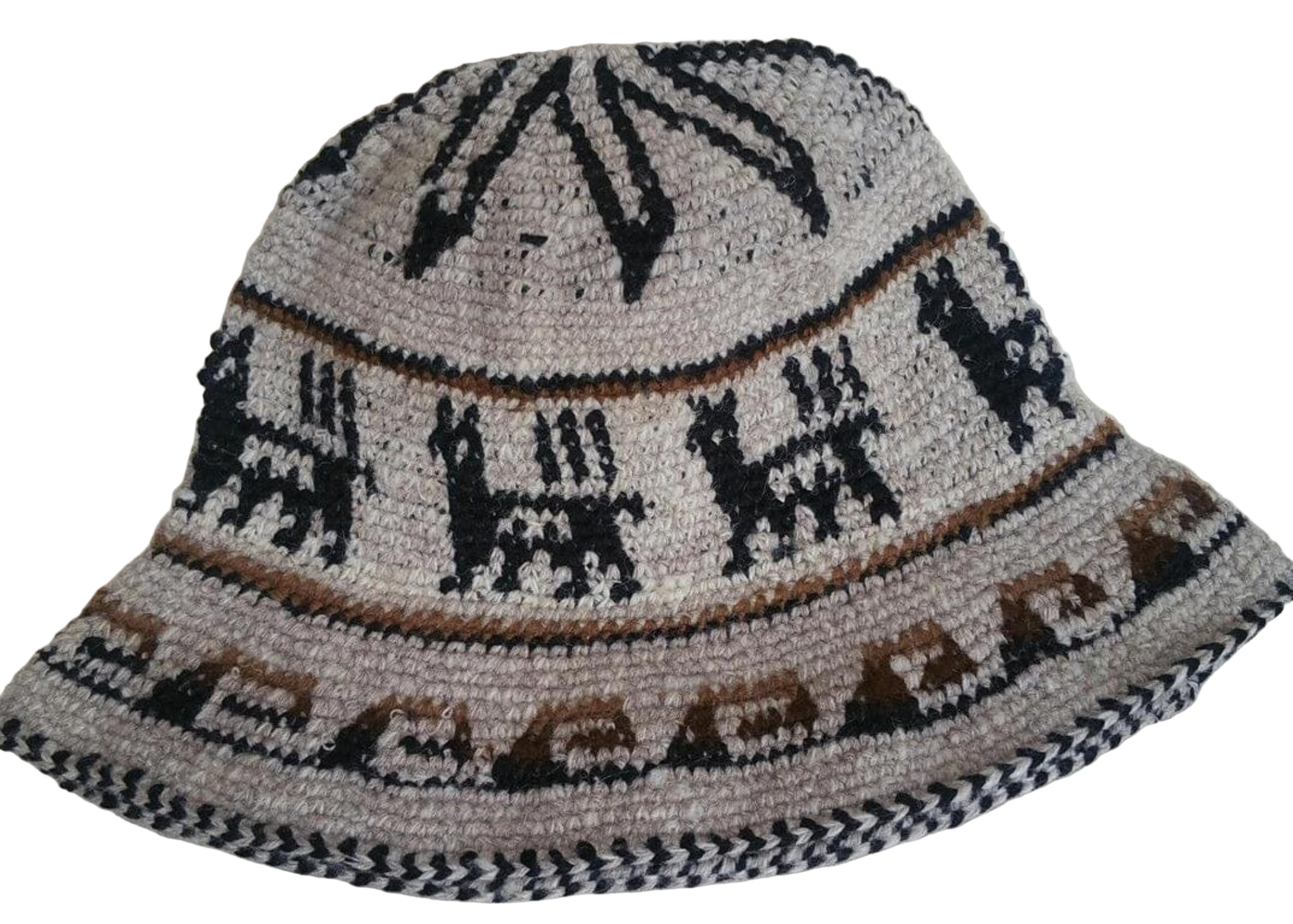Bucket hat with llama pattern on a white background