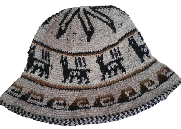 Bucket hat with llama pattern on a white background