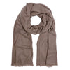 Brown wool scarf with frayed edges on a white background