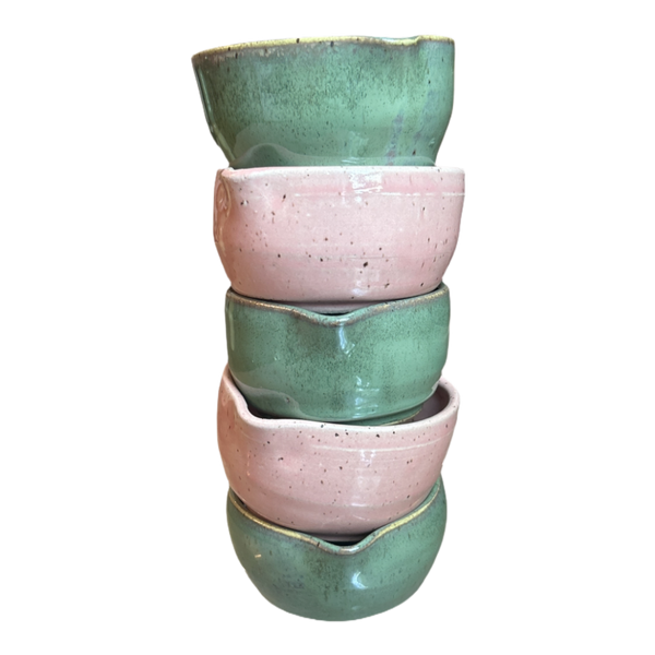 Handcrafted heart-shaped matcha bowl by isshiki matcha, front view