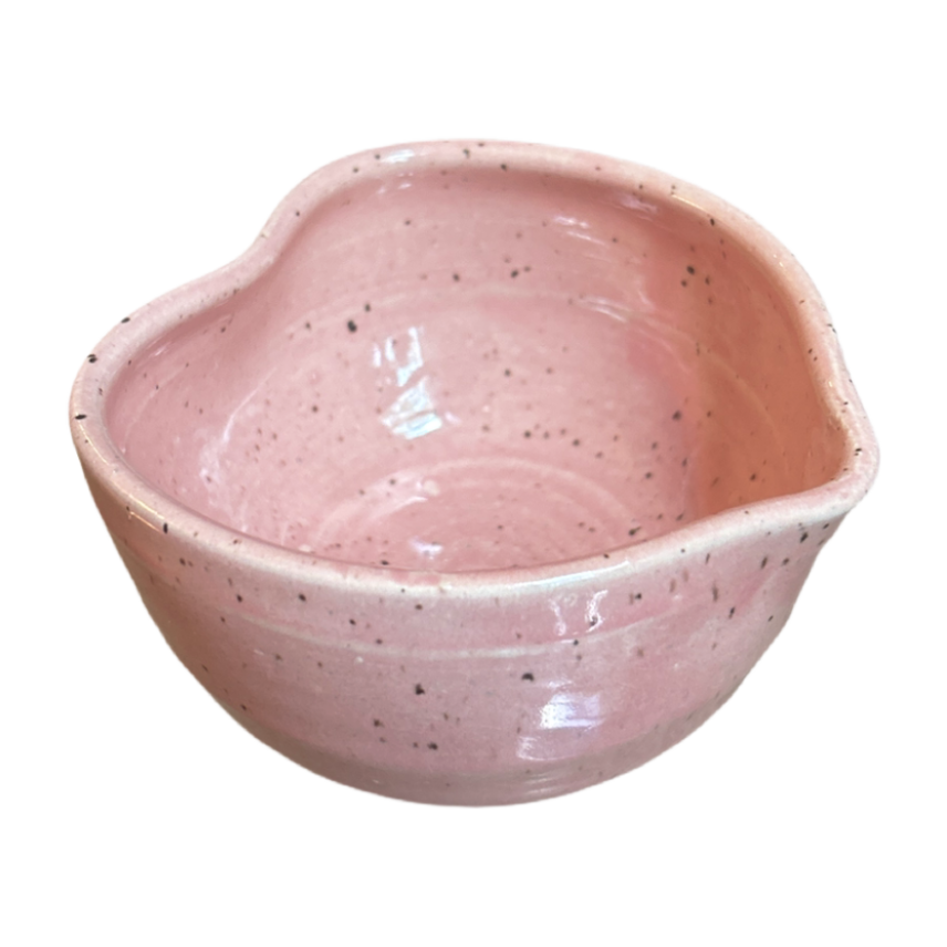 Handcrafted heart-shaped matcha bowl showing the wide, curved shape