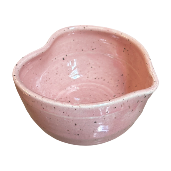 Handcrafted heart-shaped matcha bowl showing the wide, curved shape