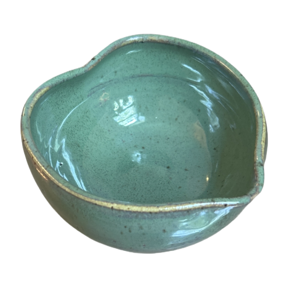 Heart-shaped ceramic matcha bowl handmade in NYC, detail view