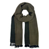Green scarf with black edges on a white background