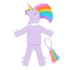 Close-up of handmade unicorn costume showing pastel rainbow mane detail