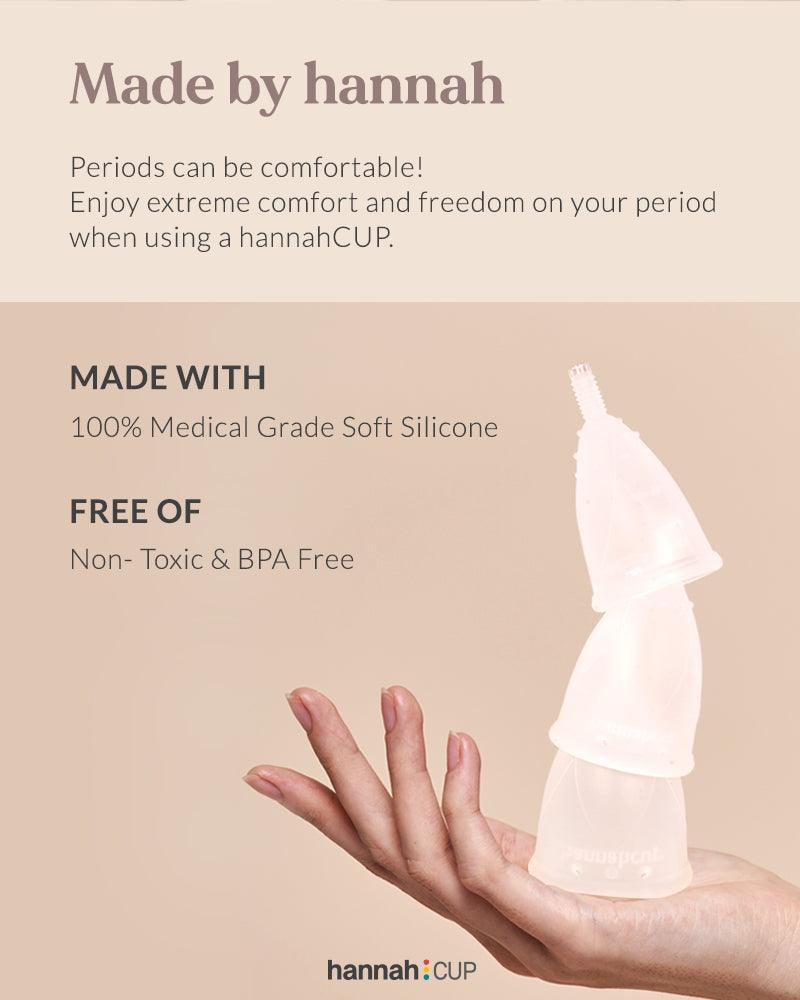 Close-up of hannahCUP Medium showing soft silicone material and flexible rim design