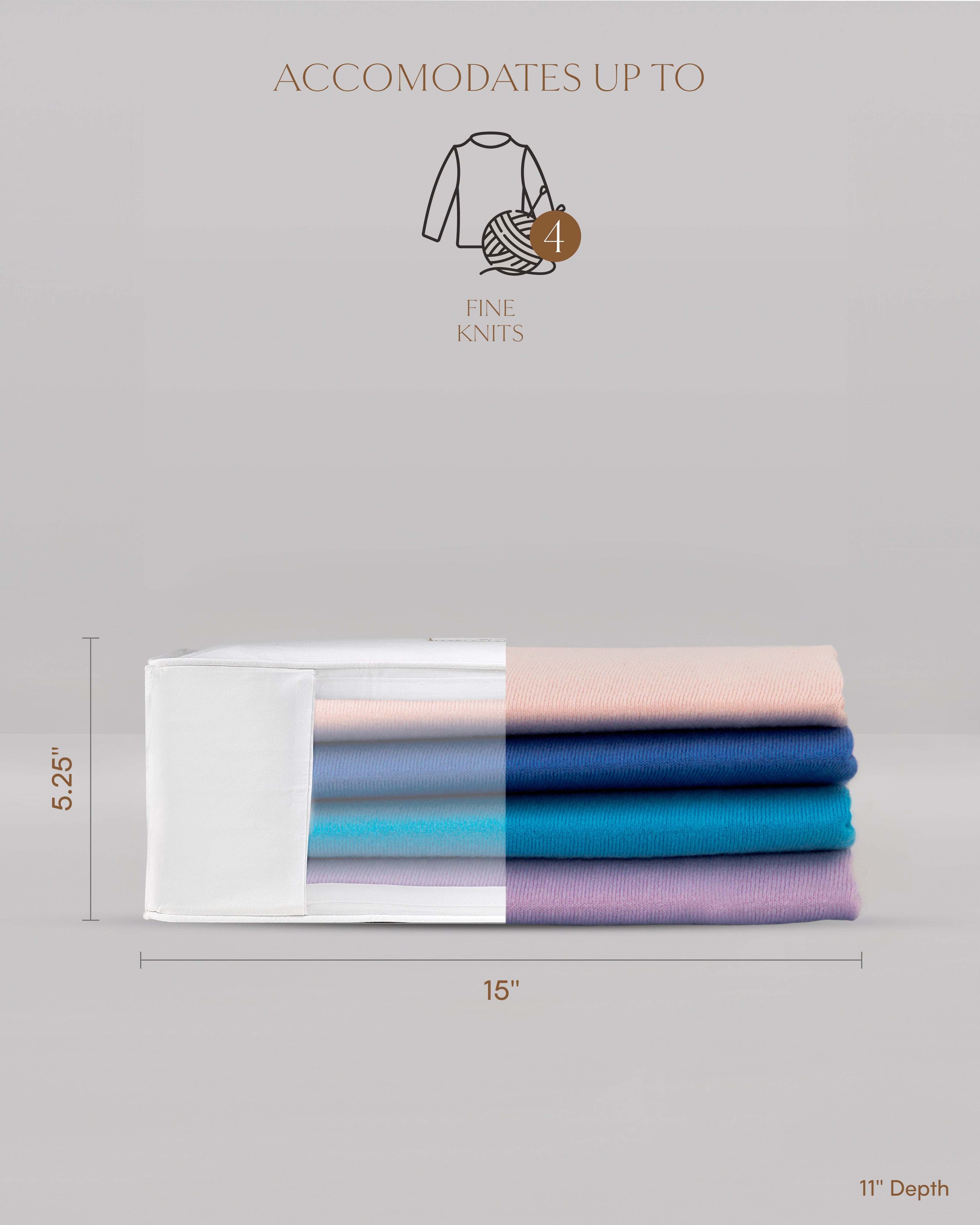Large organic cotton clothes storage bag with dimensions shown — 11x15x5.25 inches