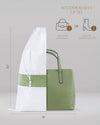 Hayden Hill medium organic cotton dust bag front view with clothes inside and dimensions in inches