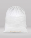 White drawstring bag with 'PROTECT WHAT YOU LOVE' text on a gray background