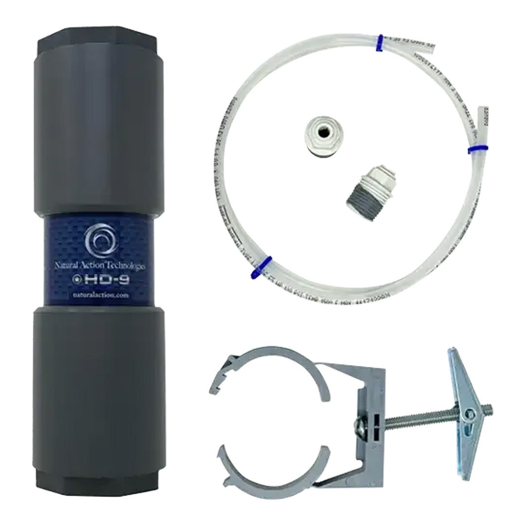Natural Action HD-9RO post-RO revitalized water unit close-up showing build quality and quick-connect ports