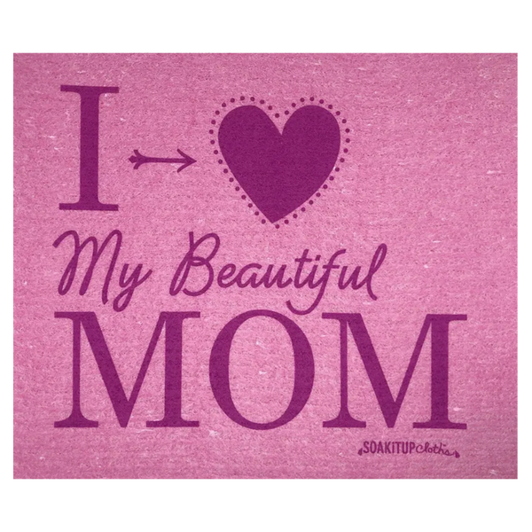 I Heart My Beautiful Mom eco-friendly Swedish dishcloth by Soak iT Up — bright, compostable kitchen cloth