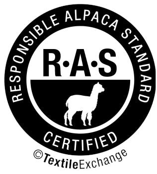 Logo of Responsible Alpaca Standard with a llama silhouette and 'Textile Exchange' branding.