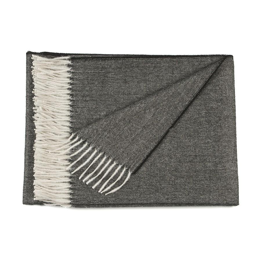 Purely Alpaca herringbone throw blanket laid flat to show full size — 71 x 51 inches, lightweight and warm