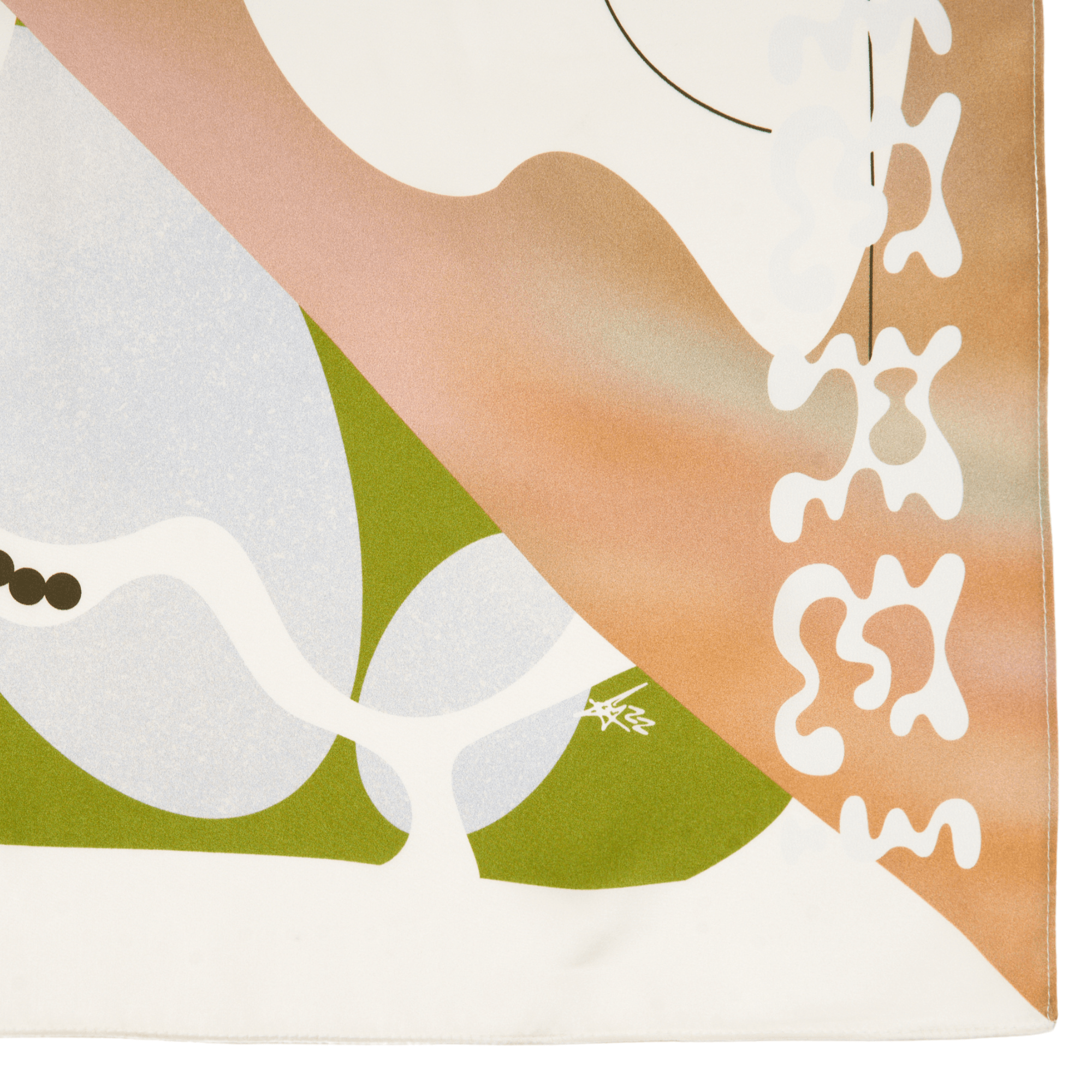 Flat lay of Higher silk furoshiki wrap showing full springtime botanical artwork by Essery Waller