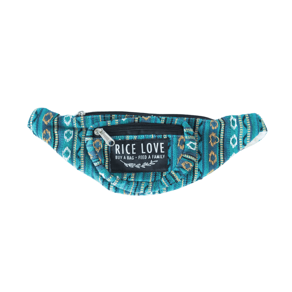 Rice Love Hip Pack made from upcycled woven jute fabric