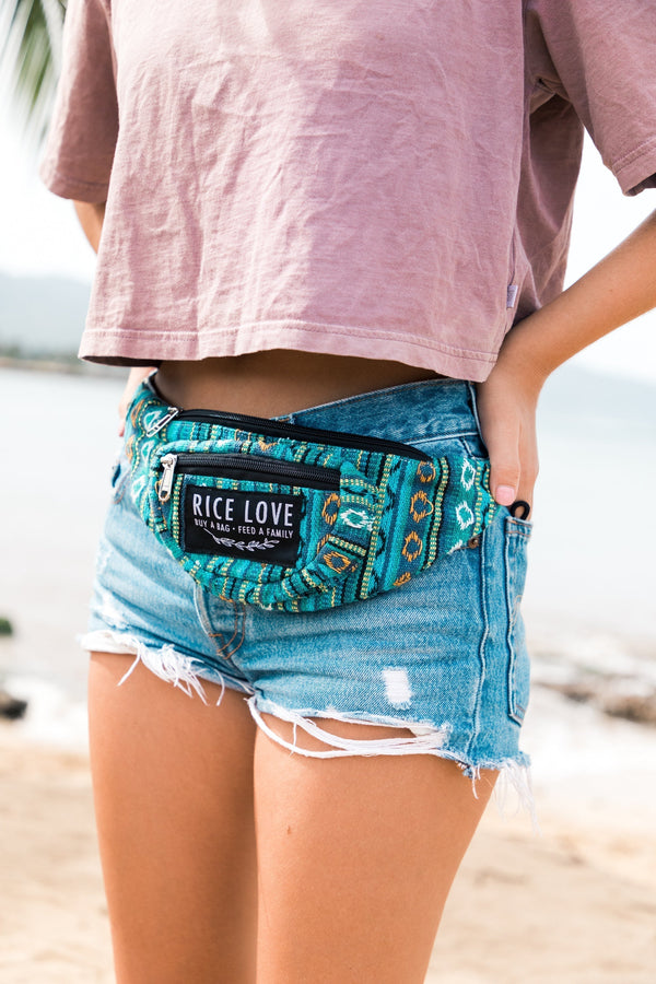 Hip Pack fanny pack handmade in India from recycled rice bag fabric