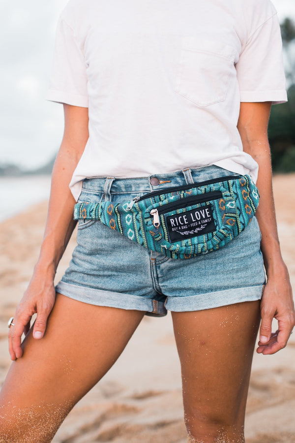 Rice Love Hip Pack worn as a hands-free hip bag