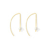A pair of gold-plated hook earrings with freshwater pearls hanging at the end, displayed against a white background.