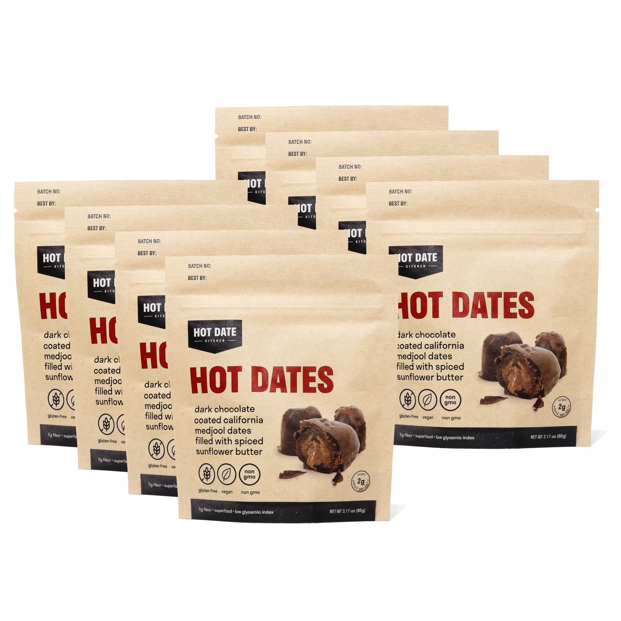 Hot Dates eight pack – dark chocolate Medjool dates with spiced sunflower butter and sea salt by Hot Date Kitchen