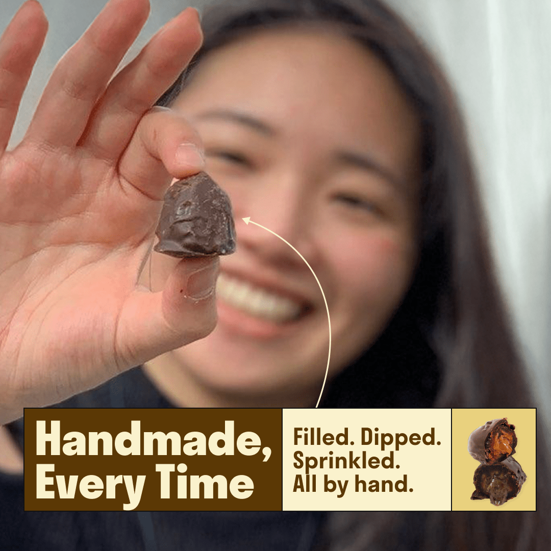 Hot Date Kitchen single pouch showing plant-based dark chocolate dates with sea salt finish