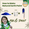 Instructional graphic on making natural earth paint with a child's hands covered in green paint.