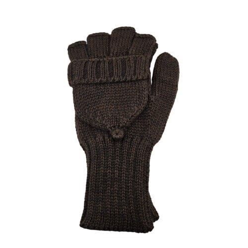 Brown knitted glove on a white background
