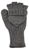 Gray knitted glove with a bobble on a white background