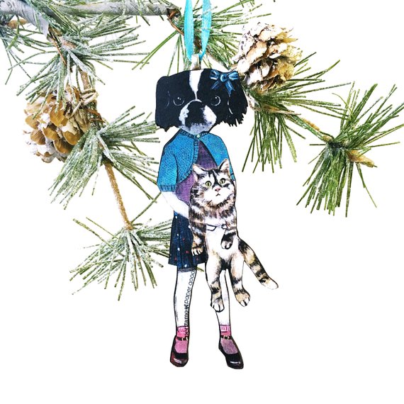 Dog & Cat Christmas Ornament: Eco-friendly, handmade in USA. Whimsical pet art by Gianna Pergamo. Shop now! 