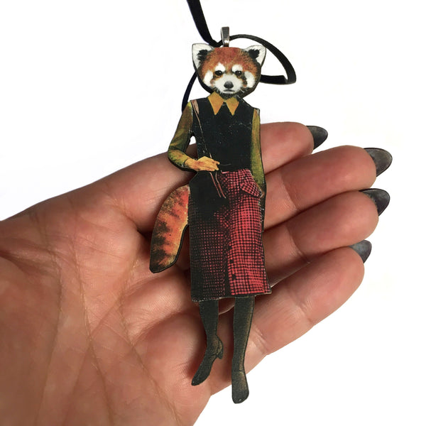 Red Panda Christmas Ornament - Eco-friendly, Handmade Holiday Decoration. Laser-cut wood, adorable design, perfect for animal lovers! Shop now!  pen_spark