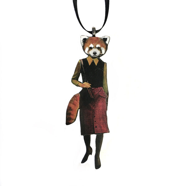 Red Panda Christmas Ornament - Eco-friendly, Handmade Holiday Decoration. Laser-cut wood, adorable design, perfect for animal lovers! Shop now!  pen_spark