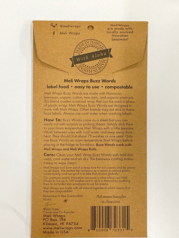 Back of a Meli Wraps packaging with text and branding details.