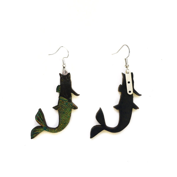 Unique dog & kitty earrings! Laser cut wood, surgical steel hooks, handmade in USA. Perfect for animal lovers. Shop now!