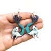 Mermaid Cat Earrings: Eco-friendly, recycled wood, handmade in USA. Whimsical cat jewelry. Shop now! 