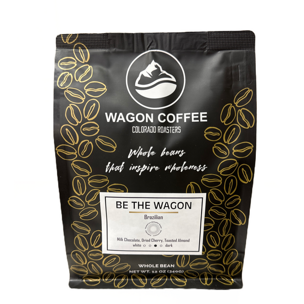 Be The Wagon organic Brazilian medium roast coffee bag by Wagon Coffee, transparency certified and ethically sourced from Cerrado Mineiro, Brazil