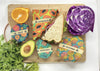 Buzz Words Beeswax Wrap Food Labels by Meli Wraps stuck onto a beeswax food wrap