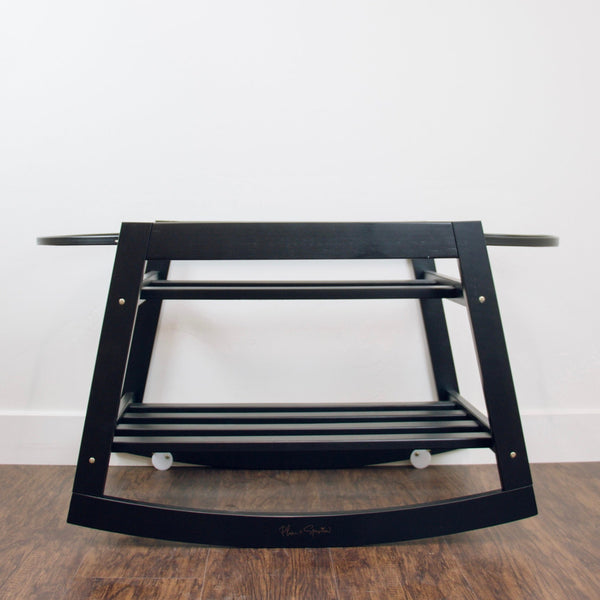 Plum+Sparrow Classic Rocking Moses Bassinet Stand in black painted pine wood, shown without basket