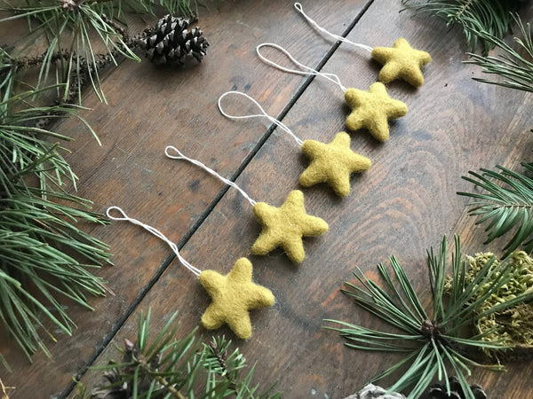 Add a touch of celestial charm to your holiday decor with this handmade, eco-friendly wool star ornament. Perfect for Christmas trees, wreaths, or as a gift.