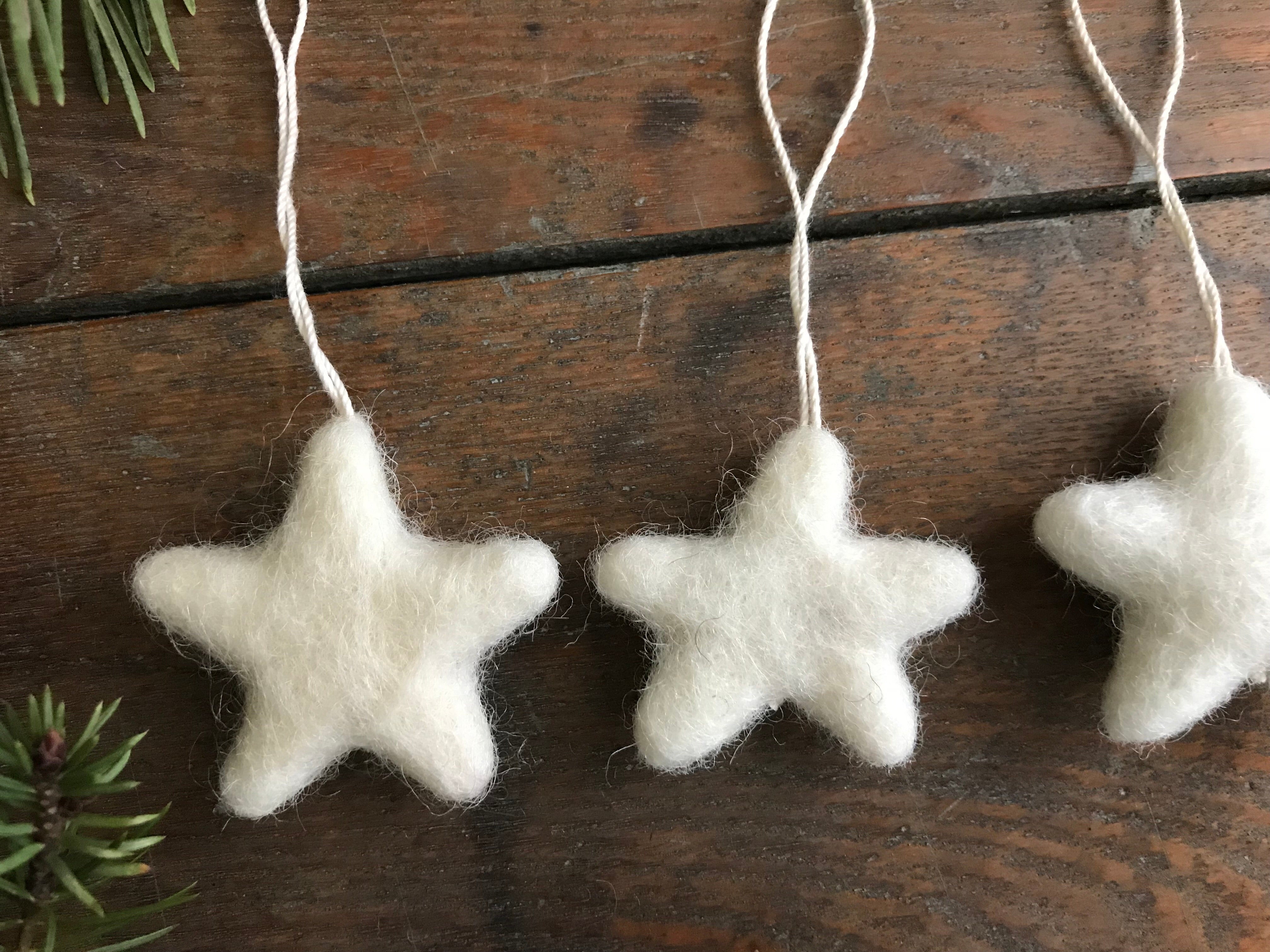 Needle-felted wool star ornaments from House of Moss, set of 5