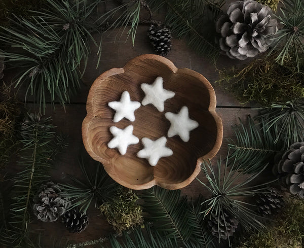 House of Moss Snowberry White felted wool stars set of 5, ready for gifting or decor