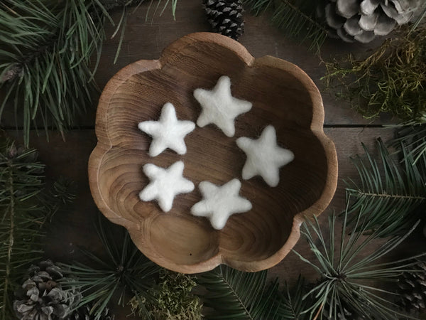 Set of five Snowberry White felted wool stars by House of Moss