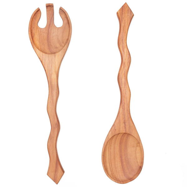 Hand Carved Wood Salad Serving Set