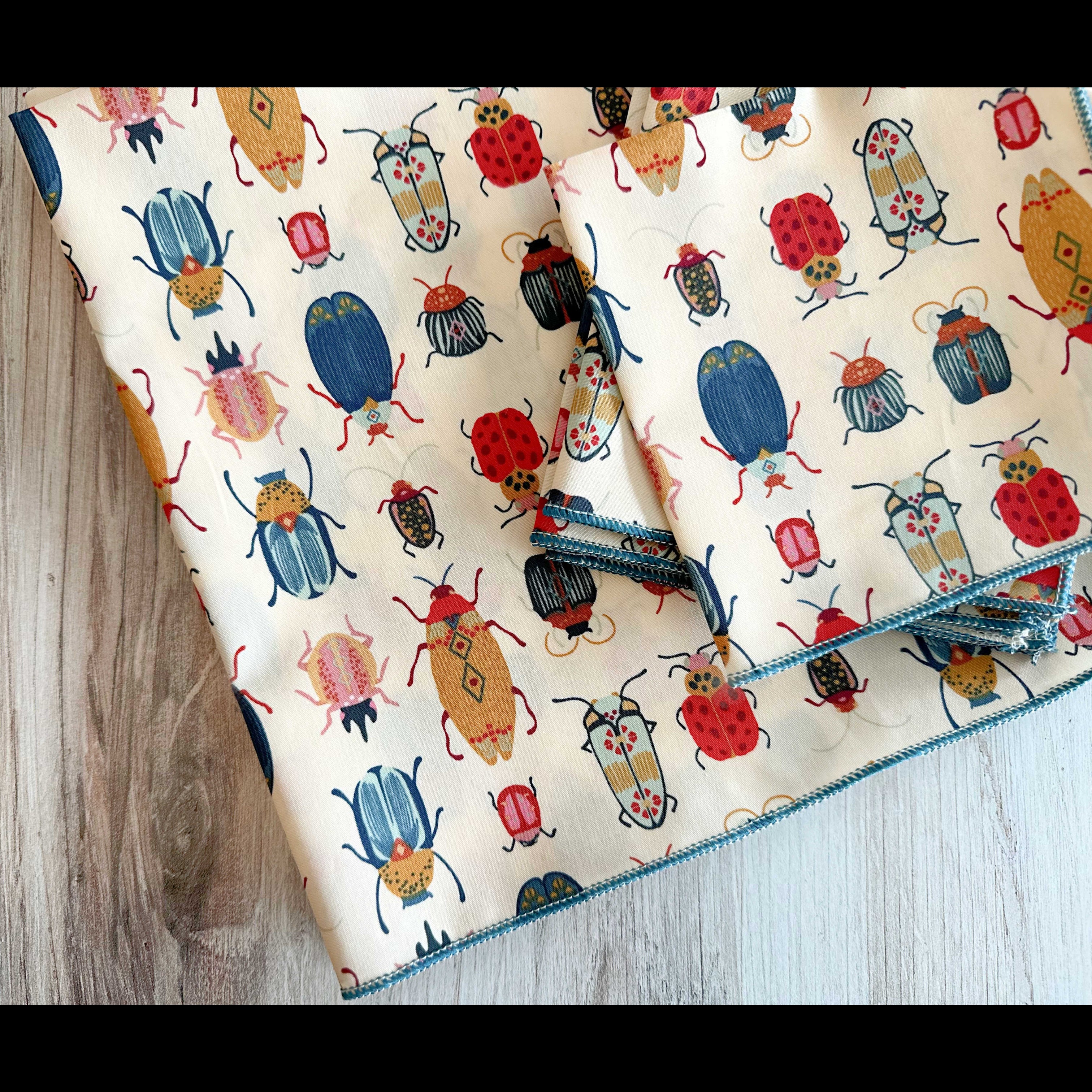 Set of four beetle print 100% cotton cloth napkins by Dot and Army